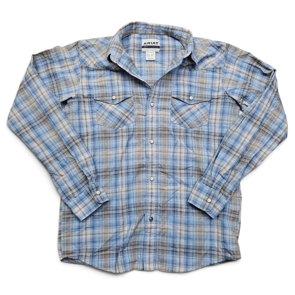 ARIAT RETRO COLLECTION Howe Pearl Snap Shirt Boy's L Western Plaid Long Sleeve
